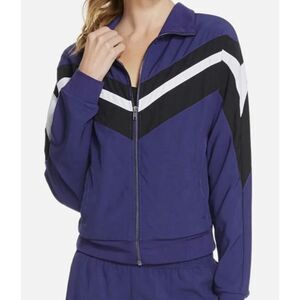 Fabletics Large Augustus Jacket zip front blue Chevron Track athletic